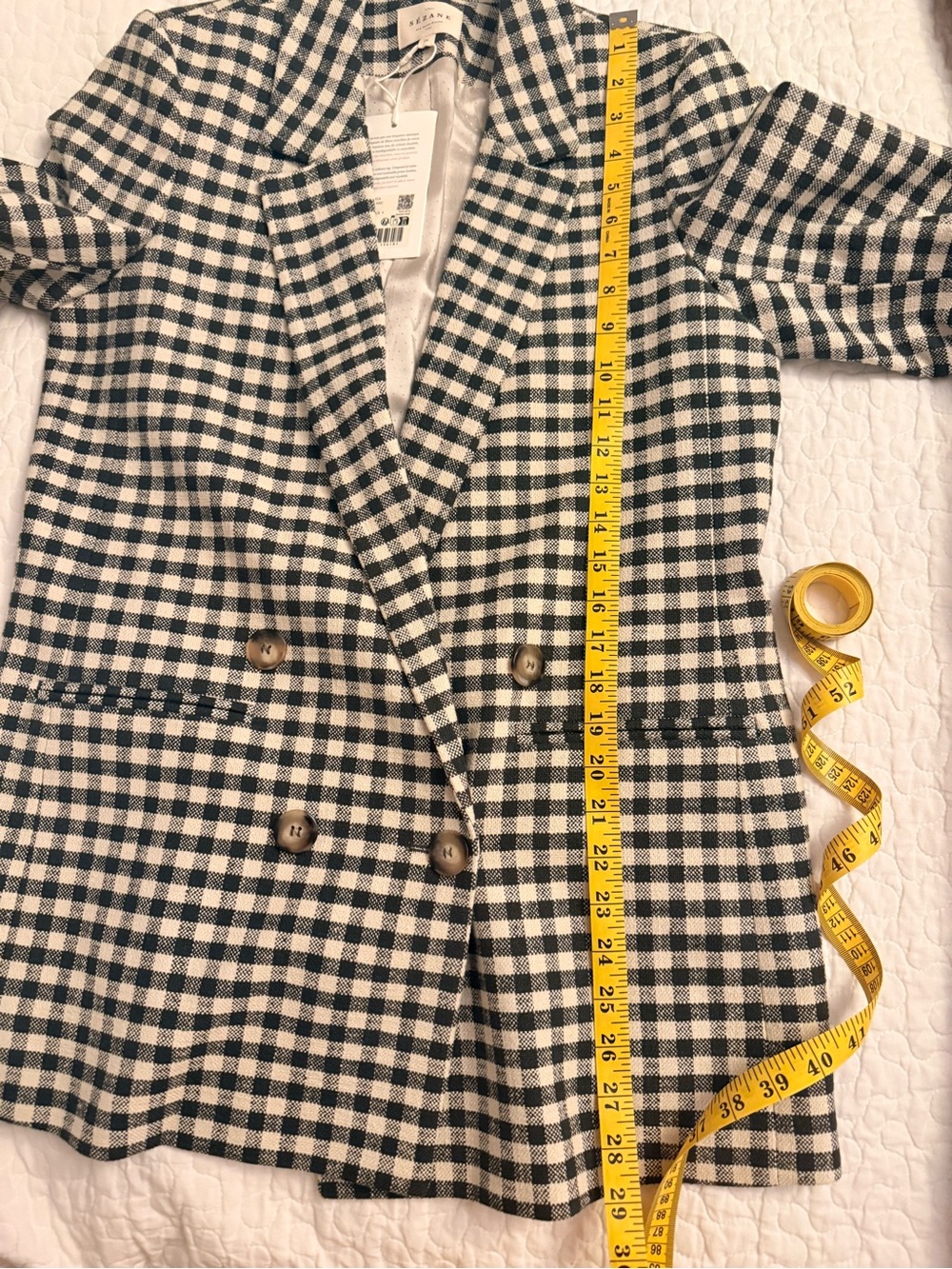 🌿NWT - Sezane Chelsea Gingham Blazer in Ecru & Khaki - size US 4 - Picture 11 of 11